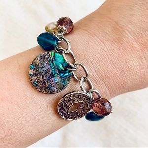 Lia Sophia Neptune/Windsong Abalone Silver Charm Bracelet